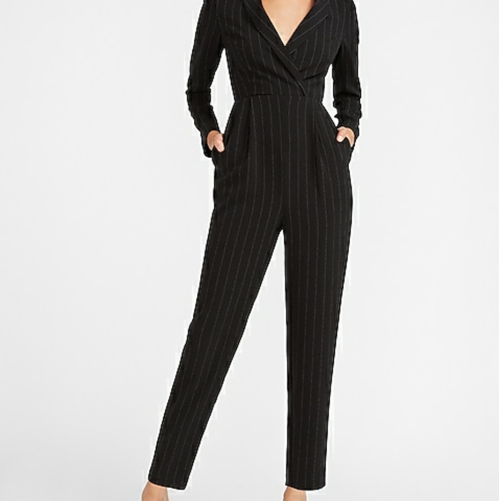 Express Pinstripe Long Sleeve Blazer Jumpsuit